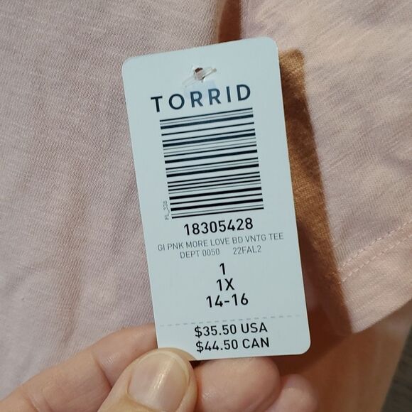 Torrid Sz 1X Soft Pink More Love Super Soft Slub Jersey Vintage Tee Plus New - Picture 5 of 7